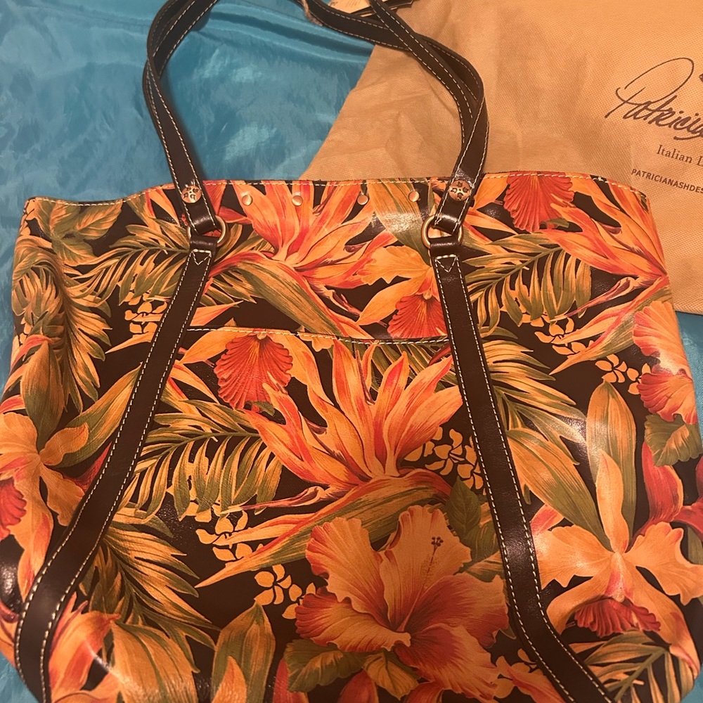 Patricia Nash Orange and black Floral Tote travel bag